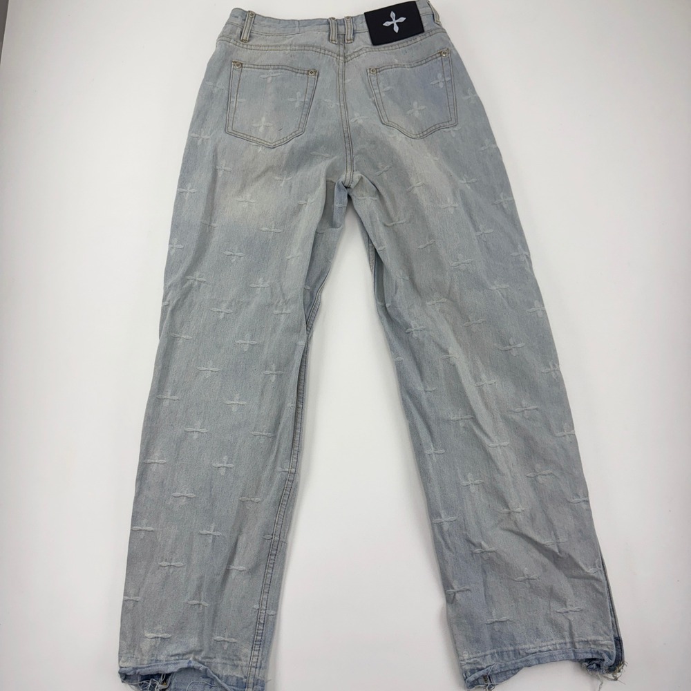 SMFK Plan D Cross Jacquard Ankle Jeans Women Small Light Wash Blue Denim Size 6 - Picture 2 of 15